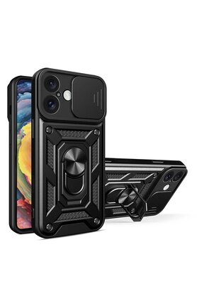 CepteToptan iPhone 16 Kılıf Pars Lens Yüzüklü Silikon - Siyah