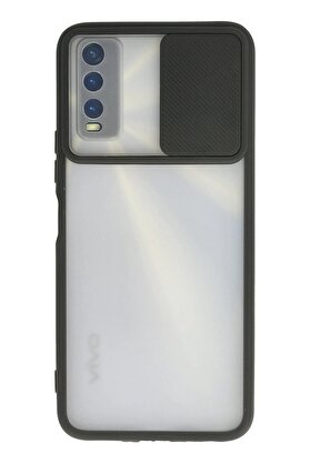 CepteToptan Vivo Y11S Kılıf Palm Buzlu Kamera Sürgülü Silikon - Siyah - DROPX4485-5684