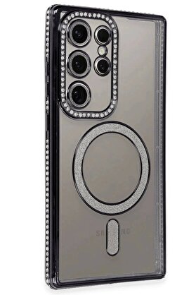 CepteToptan Newface Samsung Galaxy S24 Ultra Kılıf Joke Simli Magneticsafe Kılıf - Siyah