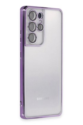 CepteToptan Samsung Galaxy S21 Ultra Kılıf Lensli Silikon - Mor - DROPX2931-5805