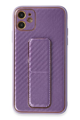 CepteToptan iPhone 12 Kılıf Coco Karbon Standlı Kapak - Mor - DROPX5096-5709