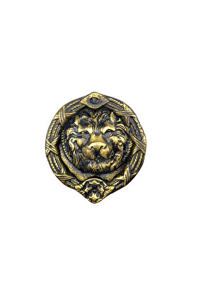 evimdeyokyok Antika Tarz Dekoratif Pirinç Aslan Kapı Tokmağı, Taktak - 185 mm, Antik