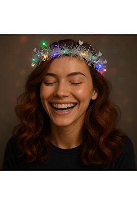 Ethab Ti̇caret Kalp Püsküllü 3 Modlu Led Işıklı Taç Gümüş Renk