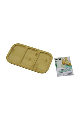 Go İthalat Di̇kdörtgen 3 Bölmeli̇=2+1 Ahşap Bambu Servi̇s Sunum Tepsi̇ - Tahtası 25 X 14 X 1.4Cm (5224)