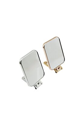 Go İthalat Di̇kdörtgen 15X11.5Cm Makyaj Aynası Çi̇ft Taraflı Bronz - Gümüş Pls.çerçeve