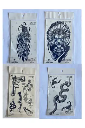 Ai̇rbrush Tattoo Karga Yılan 4 Adet Bi̇rden 3 Hafta Kalıcı Geçi̇ci̇ Yapıştırma Dövme 18X11 Cm