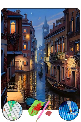 Hondep 5D Elmas Boyama Mozai̇k Tablo Tuvale Geri̇li̇ 40X50 Cm Venedi̇k-2 Puzzle Tuval Seti̇