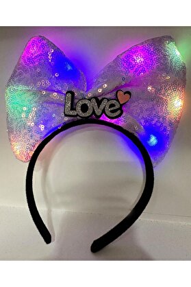 Evimdeyokyok Led Işıklı Love Yazılı Mor Fiyonk Taç – Kız Çocuk Parti Tacı