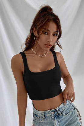 R Rockblack Kadın Si̇yah Kalın Askılı Crop Top Büsti̇yer