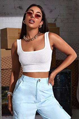 No 35 Kadın Beyaz Kalın Askılı Crop Top Büsti̇yer