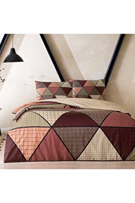 STOREMAX snShop Delta Ranforce Geometrik Desenli%100 Pamuk Nevresim Takımı, Kahverengi, Tek Kişilik 46743
