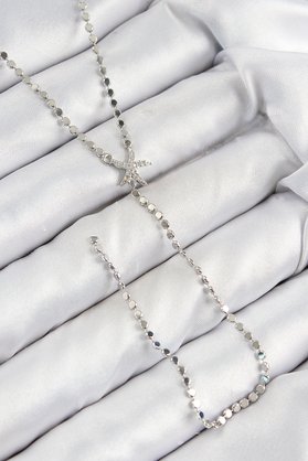 Evimdeyokyok Pirinç Zirkon Taşlı Ezme Zincirli Deniz Yıldızı Model Gümüş Renk Y Kolye Tj-Bko10466