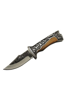 evimdeyokyok A3189C Kahve Kamp Çakısı 23cm- Manuel, At İşlemeli Ahşap Sap, Özel Kutulu, Kılıflı