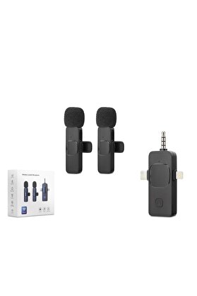 Evi̇mdeyokyok Kablosuz Çi̇ftli̇ Yaka Mi̇krofon Seti̇ Type-C Li̇ghtni̇ng 3.5 Mm Si̇yah Hdx2782