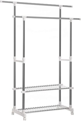 STOREMAX PRStoRe Elbise Askısı, 95-172 cm Ayarlanabilir 2 Ayakkabı Raflı, Paslanmaz Çelik Kaplama Borula
