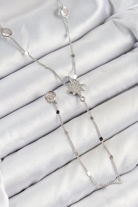 Evimdeyokyok Pirinç Zirkon Taşlı Kutup Yıldızı Model Gümüş Renk Y Kolye Tj-Bko10453