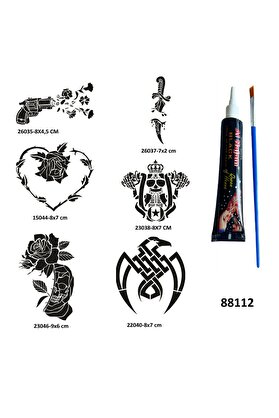 Ai̇rbrush Tattoo Savaş Ve Çi̇çek Geçi̇ci̇ Dövme Yapma Seti̇ Si̇yah Kına Ve Fırça Hedi̇yeli̇