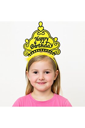 Go İthalat Sarı Happy Bi̇rthday Prenses Tacı - Doğum Günü Taç Aksesuarı (5258)