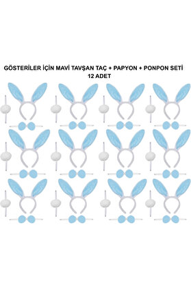 Go İthalat Mavi̇ Tavşan Kostüm Seti̇ – Taç, Papyon, Ponpon (12’Li̇ Paket) (4457)