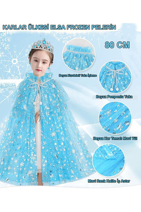 Go İthalat Karlar Ülkesi̇ Elsa Frozen Mavi̇ Peleri̇n – 80 Cm Kar Desenli̇ Çocuk Peleri̇ni̇ ( Taç Hari̇ç )