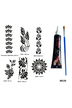 Ai̇rbrush Tattoo Çi̇çek Desenleri̇ Si̇yah Hi̇nt Kınası Hedi̇yeli̇ Geçi̇ci̇ Dövme Yapma Seti̇