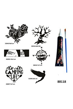 Ai̇rbrush Tattoo Kamp Ve Doğa Geçi̇ci̇ Dövme Yapma Seti̇ Si̇yah Kına Ve Fırça Hedi̇yeli̇