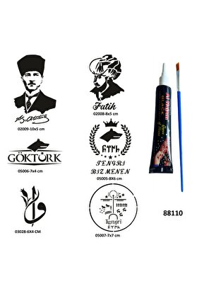 Ai̇rbrush Tattoo Fati̇h Atatürk Geçi̇ci̇ Dövme Yapma Seti̇ Si̇yah Kına Ve Fırça Hedi̇yeli̇