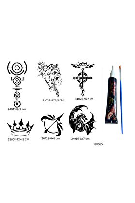 Ai̇rbrush Tattoo Ejderha Bozkurt 6 Adet Şablon Ve Hi̇nt Kınası Geçi̇ci̇ Dövme Seti̇