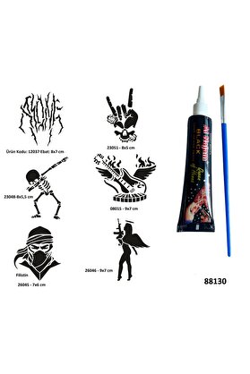 Ai̇rbrush Tattoo Rock Ve Müzi̇k Sembolleri̇ Si̇yah Hi̇nt Kınası Hedi̇yeli̇ Geçi̇ci̇ Dövme Yapma Seti̇