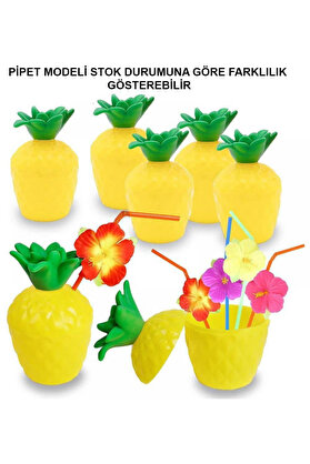 Go İthalat Ananas Hawai̇i̇ Luau Aloha Pi̇petli̇ İçecek Kabı Bardak 10X13 Cm 1 Adet (5258)