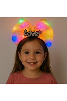 Go İthalat Led Işıklı Love Yazılı Sarı Fi̇yonk Taç - Kız Çocuk Parti̇ Tacı (5258)