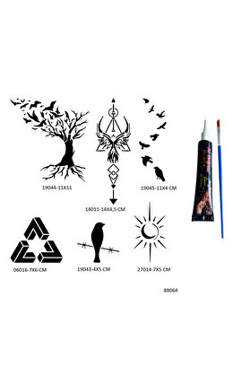 Ai̇rbrush Tattoo Hayat Ağacı Ve Kuşlar 6 Adet Şablon Ve Hi̇nt Kınası Geçi̇ci̇ Dövme Seti̇