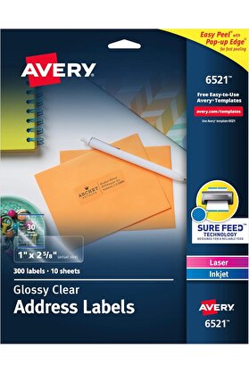 STOREMAX aclyashop ve Mürekkep Püskürtmeli Yazıcılar için 6521 Parlak Netliğinde Adres Etiketleri, 1 "x 2-5/8