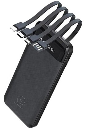 STOREMAX oskyshopc BN44 10000mAh Powerbank LED Ekranlı Type-C USB Micro USB Kablolu Tüm Uçlar (Siyah) newdesi