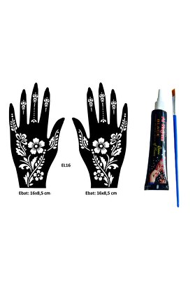 Ai̇rbrush Tattoo Zari̇f Moti̇fler El Üstü Dövme Seti̇ 2 Adet Kına Kalıbı Si̇yah Kına Ve Fırça Hedi̇yeli̇