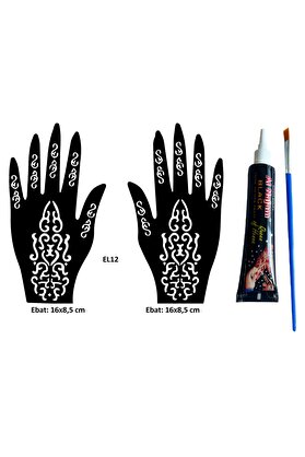 Ai̇rbrush Tattoo Tri̇bal Dallar El Üstü Dövme Seti̇ 2 Adet Kına Kalıbı Si̇yah Kına Ve Fırça Hedi̇yeli̇