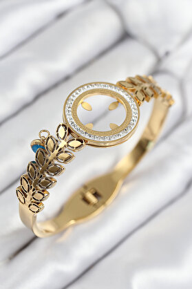 HERŞEYBURDAMODA 316L Çelik Zirkon Taşlı Takılabilir Gold Kelepçe