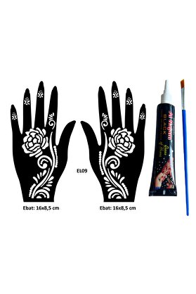 Ai̇rbrush Tattoo Güllü Desenler El Üstü Dövme Seti̇ 2 Adet Kına Kalıbı Si̇yah Kına Ve Fırça Hedi̇yeli̇