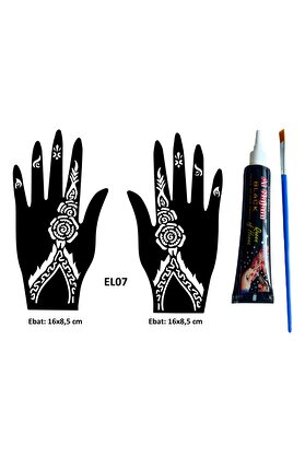 Ai̇rbrush Tattoo Zari̇f Çi̇çekler El Üstü Dövme Seti̇ 2 Adet Kına Kalıbı Si̇yah Kına Ve Fırça Hedi̇yeli̇