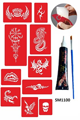 Ai̇rbrush Tattoo Efsane Tasarımlar Kınayla Geçi̇ci̇ Dövme Kampanya Seti̇ 1 Tüp Si̇yah Kına 10 Desen