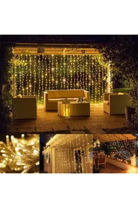 evimdeyokyok 2x2 Perde Led Sarı Işık Plastik Kancalı