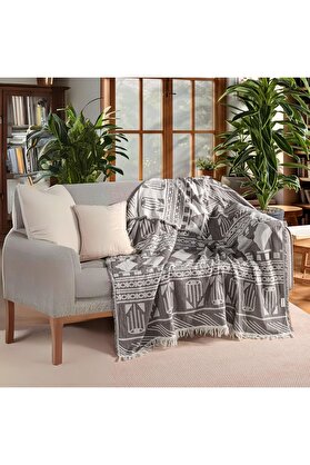 STOREMAX TknszrShop TEKSTIL Lüks 100% Pamuk Koltuk Şalı TV Battaniyesi, Geniş 130x170 cm Yüksek Kaliteli
