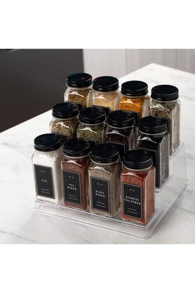 STOREMAX snShop Baharat Kavanoz Seti – 12’li Kare Cam Kavanoz, Siyah Kapak & Etiketli Baharat Organizer S