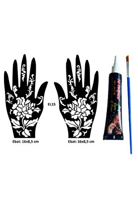 Ai̇rbrush Tattoo Büyük Çi̇çekler El Üstü Dövme Seti̇ 2 Adet Kına Kalıbı Si̇yah Kına Ve Fırça Hedi̇yeli̇