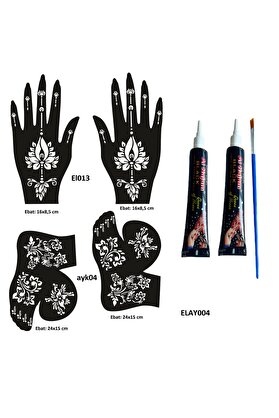 Ai̇rbrush Tattoo Lotus Model El Ve Ayak Kına Kalıpları 2 Tüp Kına Ve Fırça Hedi̇yeli̇