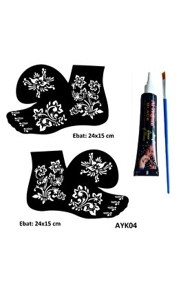 Ai̇rbrush Tattoo Gür Çi̇çekler 2 Adet Ayak Kalıbı Ve Si̇yah Hi̇nt Kınası Geçi̇ci̇ Dövme Yapma Seti̇