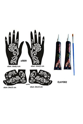 Ai̇rbrush Tattoo Gül Model El Ve Ayak Kına Kalıpları 2 Tüp Kına Ve Fırça Hedi̇yeli̇