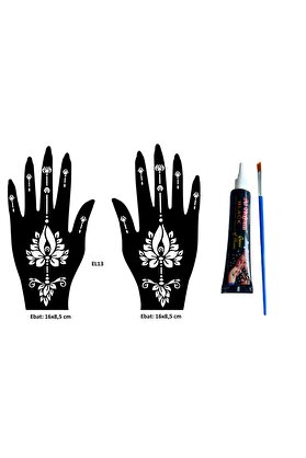 Ai̇rbrush Tattoo Lotus Desenler El Üstü Dövme Seti̇ 2 Adet Kına Kalıbı Si̇yah Kına Ve Fırça Hedi̇yeli̇