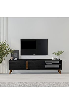 STOREMAX Dolaplı, Raflı Tv Sehpası, Oturma Odası Tv Ünitesi, Ahşap Siyah newdesing 842385