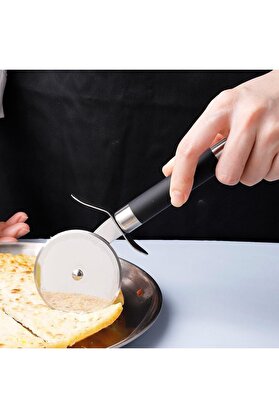 STOREMAX Paslanmaz Çelik Ahşap Saplı Pizza Dilimleyici, Yuvarlak Pizza Kesici Bıçak, Hamur ve W